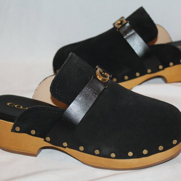 NIB COACH WOMEN'S FINLAY SUEDE PLATFORM CLOGS BLACK SZ 7.5 - Picture 6 of 8